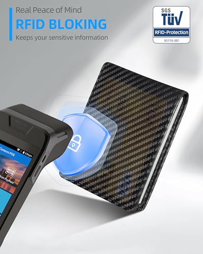 Image of Wallet for Men, Built-in Bluetooth Tracker with Apple Find My (iOS Only), RFID Blocking Bifold Mens Air Tag Wallet with GPS Tracker, Rechargeable Wallets Finder, Gift for Him, Carbon Weave