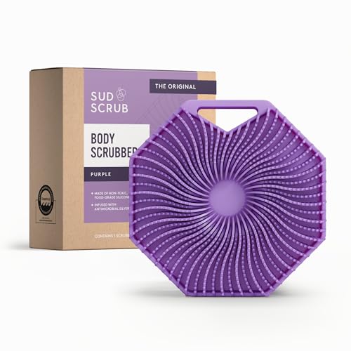 Sud Scrub® Antimicrobial Silicone Body Scrubber, Exfoliating Body Brush for Sensitive Skin, Antibacterial Shower Scrubber for Body, Bathroom Essentials for Men & Women, Charcoal