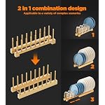 Dish Rack, Flexible Bamboo Dish Drying Rack Pot Lid Plate Stand Holder Adjustable Vertical Organizer Storage for Kitchen Cabinet Dish, Pot Lid, Bowl, Cup - Image 2