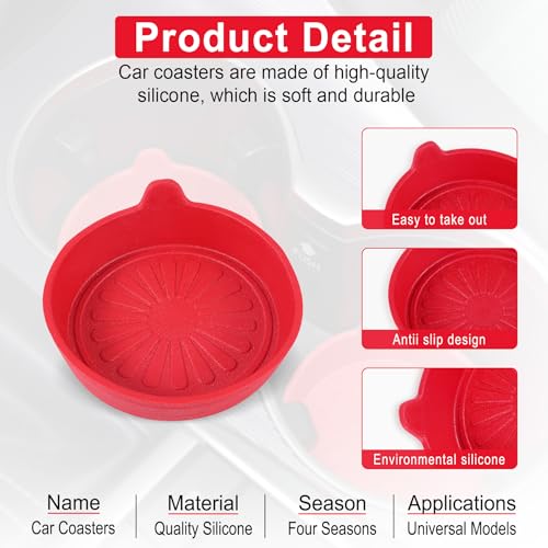 Portavasos para Carro SINGARO 4 Unidades Silicona Rojo miniatura 3