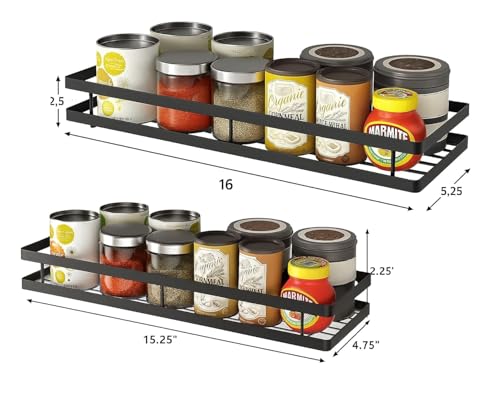 Image of Craftize Mstore Wall Mounted Kitchen Spice Rack Organizer - Black Iron Hanging Spice Shelf with 5 S-Shaped Hooks for Utensils | Pack of 2 (Two Different Sizes) (Pack-2)