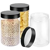 LotFancy Plastic Jars with Lids, 27 Oz Pack of 3 Clear Containers, Refillable Short-term Food Storage Containers, Sealed and Leakproof Design