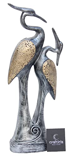Image of Resin Kissing Swan Duck Pair Showpiece Love Birds Crane Figurine for Home Decor (11X35 cm, Silver)