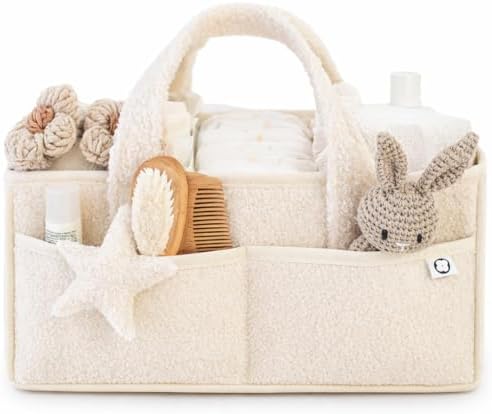 Premium Baby Diaper Caddy Organizer – Cream Nursery Basket, Stylish Newborn Essentials, Storage for Changing Table & Travel, Large Storage Organizer for Boy &Girl