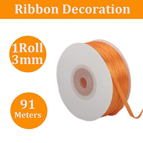 ATBEAMEN Orange Satin Ribbon - 3mm Thick, Double Sided, for Gift Wrapping Crafting, Cake Decoration, Wedding, Christmas - Image 2