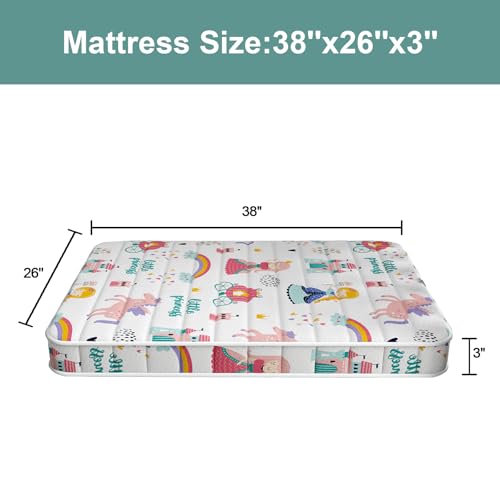 Image of 3 Inch 38 inch Lx26 W Play n Go Mattress, No Gaps Edge Reinforcement High Density Foam, Odorless and Steady, Certipur-us and Oeko -tex Certified, Princess
