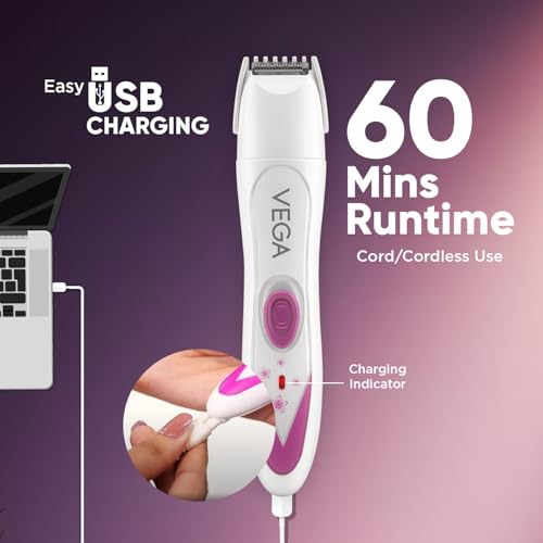 Vega Feather Touch 4-in-1 Trimmer for Women with Rechargeable Cordless, 60min Runtime, Suitable for trimming Eyebrows, Nose, Face & Bikini Area (VHBT-03) White - Image 5