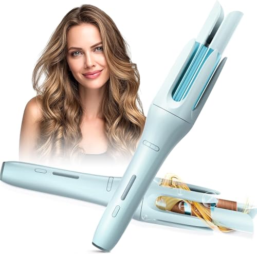 Image of Auto Hair Curler, Automatic Curling Iron Wand with 4 Temperatures & 3 Timers & LCD Display (Light Blue)