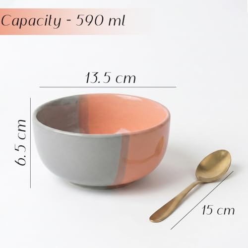 Image of The Earth Store DT Grey Pink Ceramic Dinner Set, 30 Piece Dinnerware Set with Plates, Bowls, Spoons & Lids | Microwave & Dishwasher Safe | Bone-Ash Free Crockery Set for Gifting & Dining