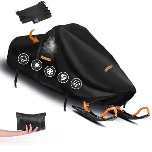 Snowmobile Cover Waterproof Outdoor,Heavy Duty 420D Oxford Fabric Polaris Snow Mobile Cover,Universal Large Trailerable Snowmobile Storage Cover for Skidoo,Arctic Cat,Pro RMK,Yamaha,Lynx,Camso,CFMOTO