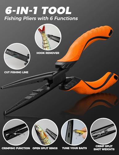 Image of Fish Gripper 9.2 inch,Muti-Function Line Cutter Fishing Pliers, Saltwater Fishing Tool Kit,Fishing Gear with Fishing Lanyard
