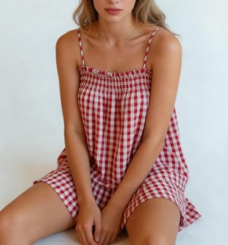 Image of SOOKABEILA Women 2 Piece Lounge Set Sleeveless Striped Cami Peplum Top Boxer Shorts Loose Ruffle Matching Pj Sets Outfits