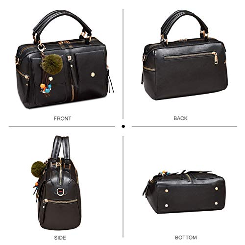 Sac style de mode zippé compact et structuré en PU cuir souple à pompon - 5