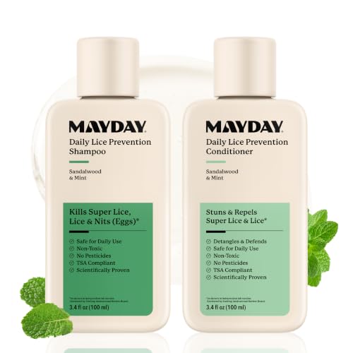 MAYDAY Daily Lice Routine, 3.4oz Shampoo & Conditioner, Sandalwood & Mint