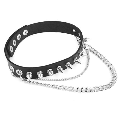 HZMAN Punk Goth Metal Spike Studded Choker Necklace for Women Men PU Leather Collar Choker Necklace