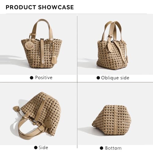 Image of Woven Handbags for Women Top Handle Satchel Handbag Basket Bucket Bag Small Woven Tote Bag Hobo Purses