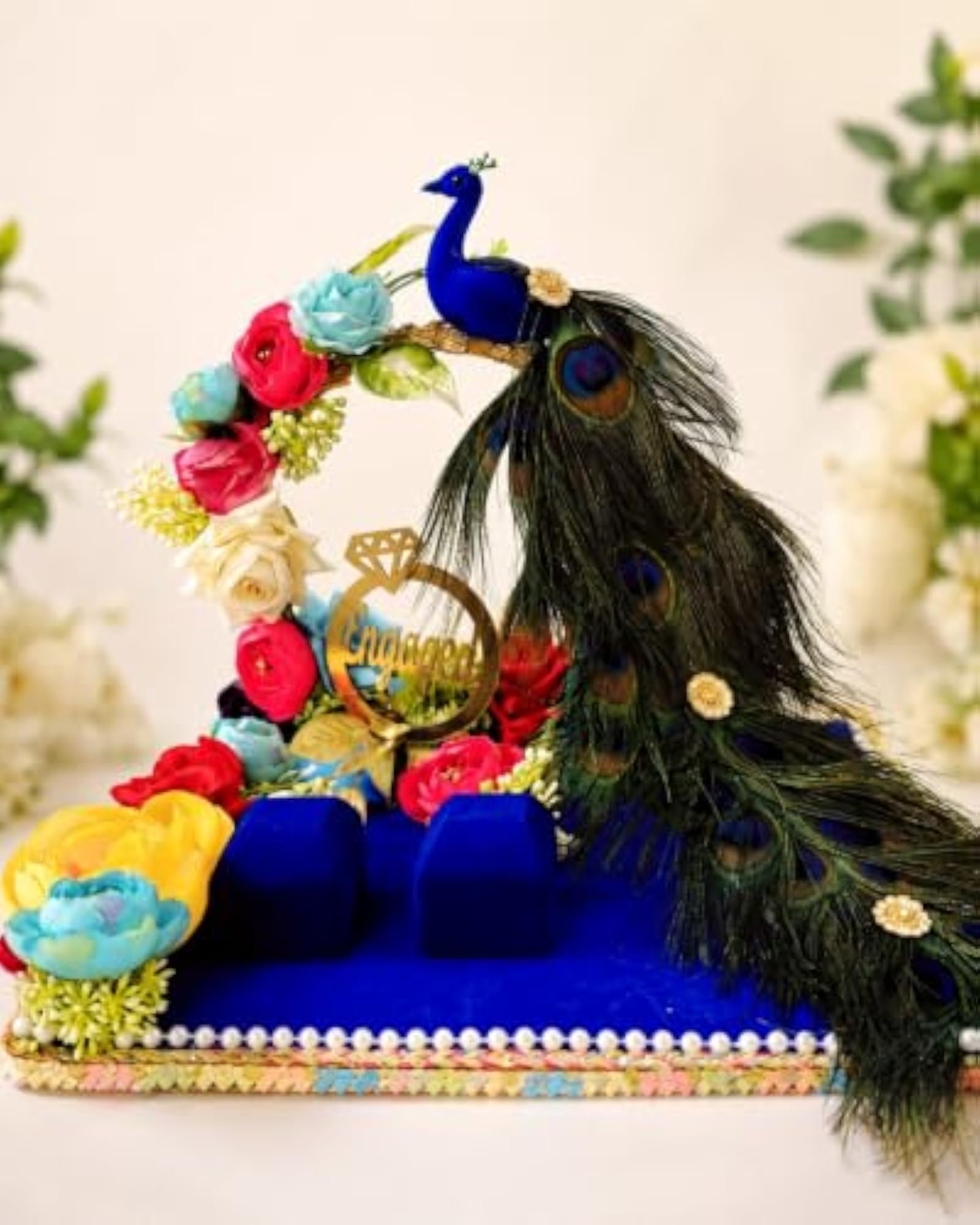 Peacock Design Engagement Ring Platter, Stylish Wedding Ring Holder