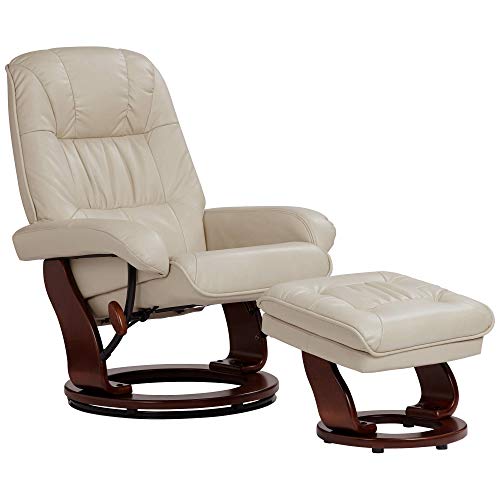 Benchmaster Kyle Taupe Swivel Faux Leather Recliner with Ottoman Chair Modern Armchair Ergonomic Push Manual Reclining Footrest Upholstered Bedroom Living Room Reading Home Relax Office