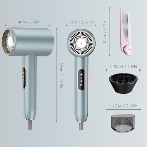 Bizcasa 2400W Secador Pelo Ionico,Profesional Secador de Pelo pantalla LCD 3 Ajustes de Temperatura,2 velocidades,Salón Hair Dryer con Difusor y Boquilla de Peinado - imagen 7