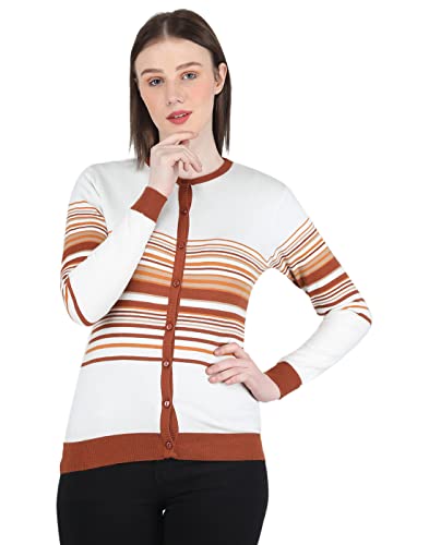 Image of Monte Carlo Womens Lambs Wool Sea Green Solid Round Neck Cardigan | 1220731RN-1427