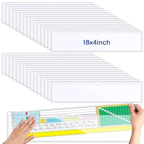 Chinco 60 Pcs Self Adhesive Pockets, Bin Labels for Storage Bins, Clear Pocket Label Sleeves, Plastic Index Card Holder with Top Open for Organizing Bins Box Drawer (18 x 4 Inches)