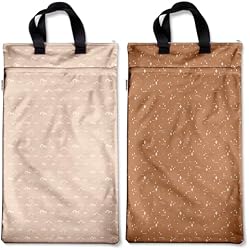 Mama Koala Reusable Hanging Wet Dry Bags for Baby Items, Cloth Diapers, Swimsuits, Travel, Gym Clothes, Beach, Pump Parts, Toiletries, Two Zippered Pockets, 2 Pack (W004L)