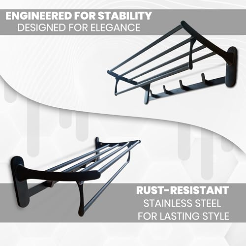 Image of iBELL 57 cm (22.5-Inch) Black Stainless Steel Folding Towel Rack for Bathroom | 90 Foldable Space-Saving Towel Stand | Towel Hanger | Bathroom Accessories| Corrosion Resistant and Scratch Resistant