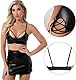 HOTSO Frau Sexy Strapsen Dessous Set, Latex Negligee Hot Leder Outfit PU Lackleder Korsettkleid Top und Rock Set Tiefes V Leotard Überkreuzte Schultergurte für Damen Paare Outfit (Schwarz 2, L)
