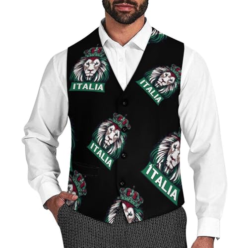 Lion Italy Italian Flag Mens Slim Fit Suit Vest Dress Waistcoat Casual Business Vest