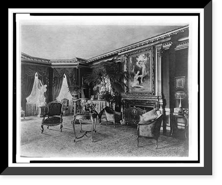 Historic Framed Print, [Interior with painting of nude woman and cupid, over fireplace, French provincial furniture, and heavily draped windows at left, in home of Edmund Cogswell Converse, Greenwich, Connecticut], 17-7/8' x 21-7/8'