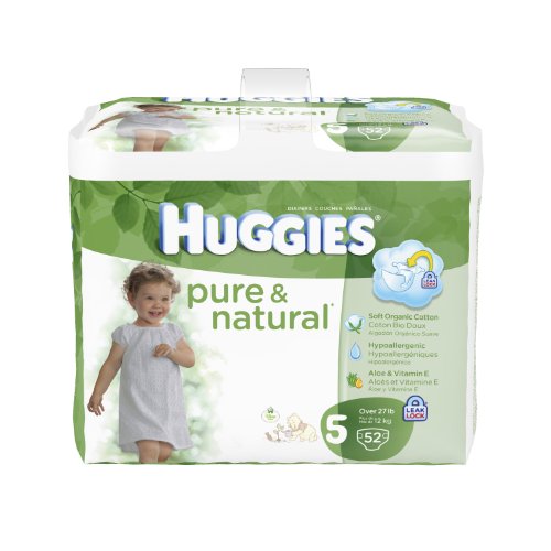 Huggies Pure & Natural Diapers, Size 5, 52 Count (Pack of 2) (Packaging May Vary)