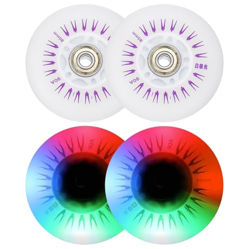 PATIKIL Colorful Light Up Inline Skate Wheels 80mm, 4Pcs LED Flashing Inline Roller Wheels 90A PU with Bearings for Indoor/Outdoor Scooter Replacement
