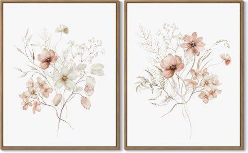 Tableau floral botanique aquarelle fleurs roses blanches 20x30 cm