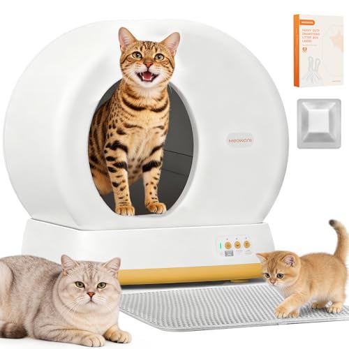 MeoWant Automatic Cat Litter BoxExtra Large Self Cleaning Litter Box for Multiple Cats App Control Odor Free Safety Protection with Trash Bags Yellow