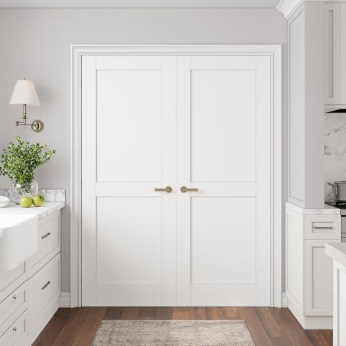 (30' x 2) x 80' Interior French Doors, 2-Panel Slab Door for Pantry, Closet, Pocket, Solid Core Interior Slab Shaker, White Primed（Doorknob and Hinges Not Included）