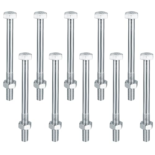 10 Pièces M10 Boulons et Ecrous, M10 x 120 mm Boulons Hexagonaux avec écrous, vis de machine, Galvanisées Vis Hexagonale Partiellement Filetés