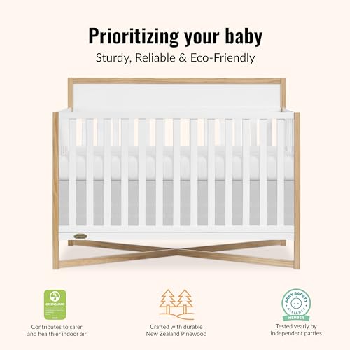 Image of Dream On Me Owen 5-in-1 Convertible Full Size Baby Crib, GREENGUARD Gold | 3 Adjustable Height, Converts to Toddler, Day and Full Size Bed, BSA Verified, ASTM /CPSC Tested, Wooden X-base, White Oak