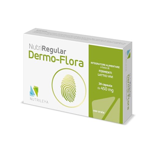 NutriRegular Dermo-Flora 30 Capsule - Supporto per pelle sensibile con Probiotici mirati - Utile in caso di acne, pelle atopica, dermatite e invecchiamento cutaneo - Senza glutine e lattosio