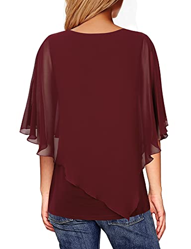 Lotusmile Blouses For Women, Ladies Business Casual Shirts Fashion Plus Size Bat Wing Dolman Poncho Tunic Dress Top Cute Holiday Chiffon Tunic Blouses & Button Down Shirts Dressy Work Tops Wine #TOP1