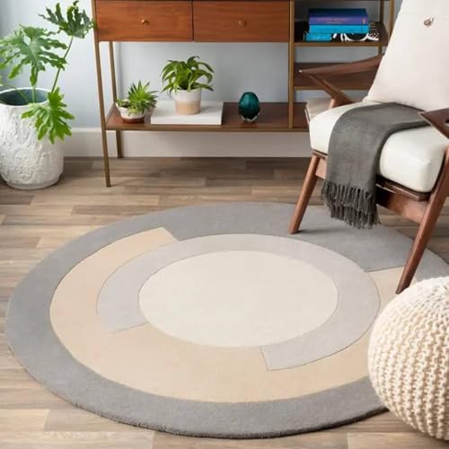 Image of Sifa Carpet Round Handmade Mid-Century Modern Abstract Premium Wool Entryway Foyer Living Room, Bedroom Kitchen Area Rug, Weight -6 Pund, Size-3x3 Feet (36x36 Inch Round)