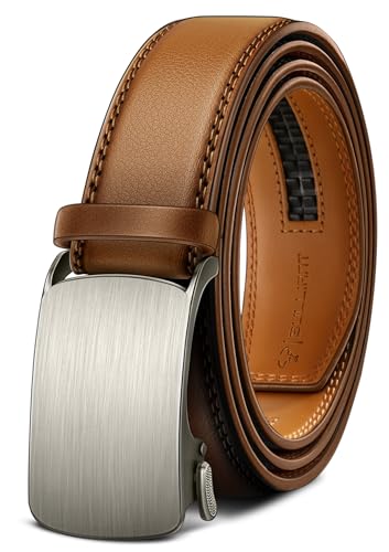 Image of BULLIANT Men Ratchet Leather Belt True-to-size 1 3 /8 inch-Gift Boxed | Smooth Sliding for Micro Fit | Holeless for Dress or Casual