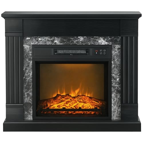 HOMCOM Camino Elettrico con Cornice e Effetto Fiamma Realistico a 3 Luminosità Regolabile, Stufa Caminetto Elettrico 1800W con Telecomando, Termostato, Timer e Riscaldamento Regolabile, Nero