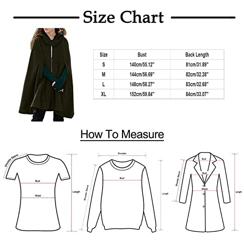 Black Rain Jacket Women,Hooded Medium Cape Winter Vintage Overcoat Fashion Button Cloak Woolens Flee