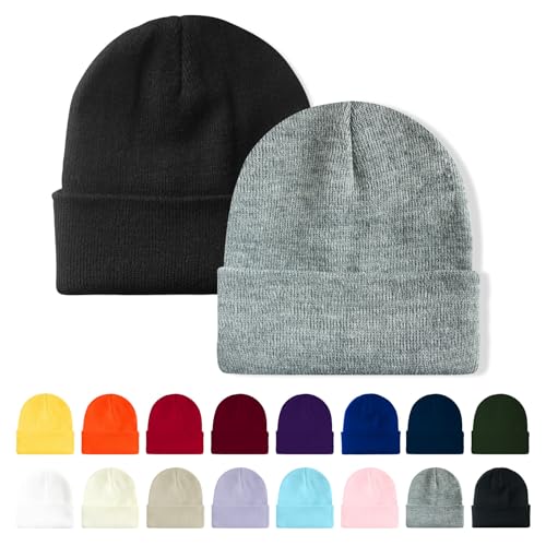 Image of Winter Beanie Acrylic Knit Cuffed Plain Hats Skull Cap Warm Beanies for Men Women