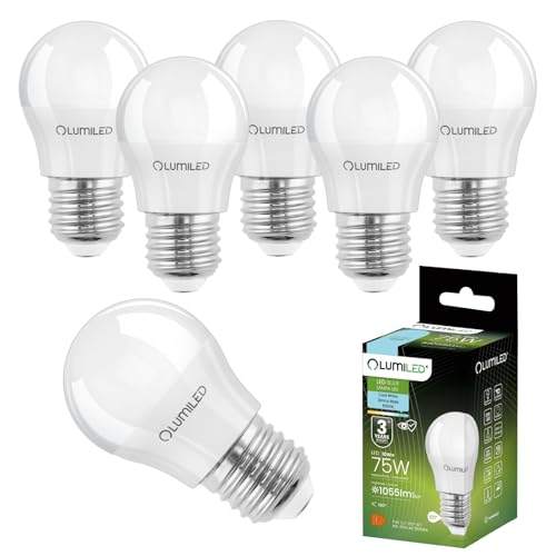 Lumiled LED Lampen E27 P45 10W ersetzt (75W Glühlampe) 6 Stück Set 806lm 6500K kaltweiß 180 Grad Lichtwinkel 230V Glühbirne Birne Leuchtmittel Kugelform Kugel Energiesparlampe