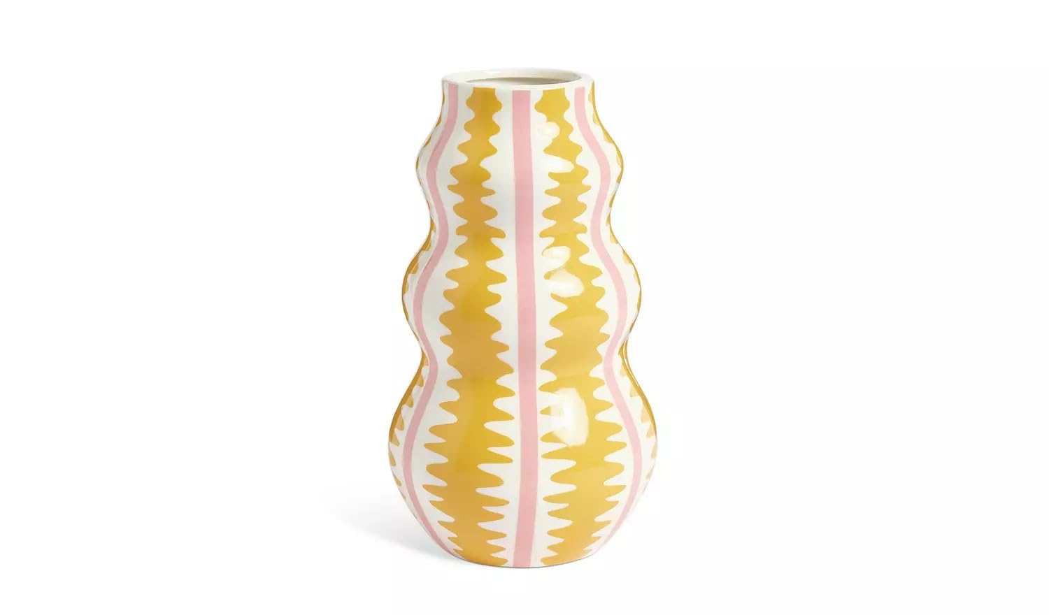 Aidni Pink And Yellow Pink & Yellow Stripe Ceramic Wiggle Vase 25Cm Decorative Curved Vase, Modern Colourful Flower Vase For Home Décor