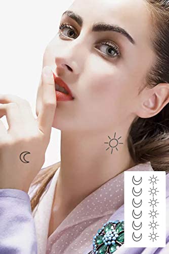 36 Pcs Sun Moon Tattoos, 3 Sheets Water Transfer Tattoo Minimalist Small Body Art Waterproof Temporary Fake Tattoos For Man Woman Kid 10.5 * 6Cm #TOP4