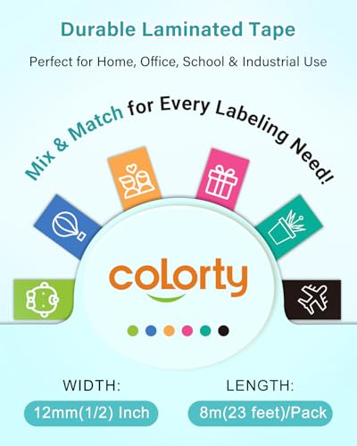 Image of Colorty Replace for Brother P-Touch Label Maker Tape TZe 12mm 0.47 Ribbon Laminated TZ Colored Refills Compatible with Brother P Touch PT-D210 D220 H110 1000 1280 D400 Cube, 1 /2 inch x 26.2', 6 Pack