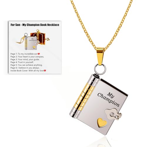 VIVIZEN Collar de Libro ajustable de oro de 18 quilates grabado