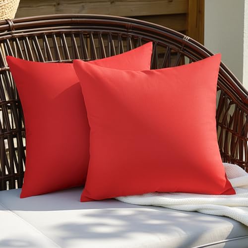 Premillow Outdoor Pillow Covers Set of 2 Decorative Farmhouse Waterproof Pillow Covers Solid Linen Pillowcase Cushion Covers for Patio Garden Balcony Couch Sofa 18x18 inch Red